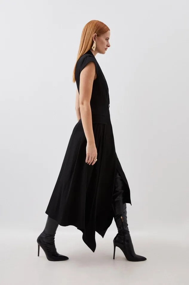 Dresses Women Karen Millen Tailored Polished Viscose Collared Detail Tuxedo Midi Dress Black