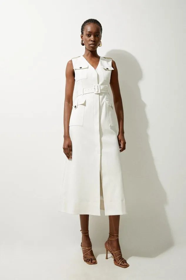 Dresses Women Karen Millen Tailored Safari Belted Midi Dress Ivory