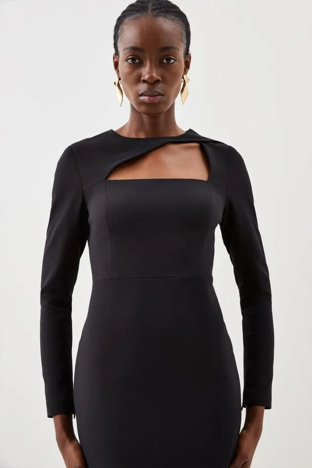 Dresses Women Karen Millen Tailored Stretch Crepe Asymmetric Panel Pencil Dress Black