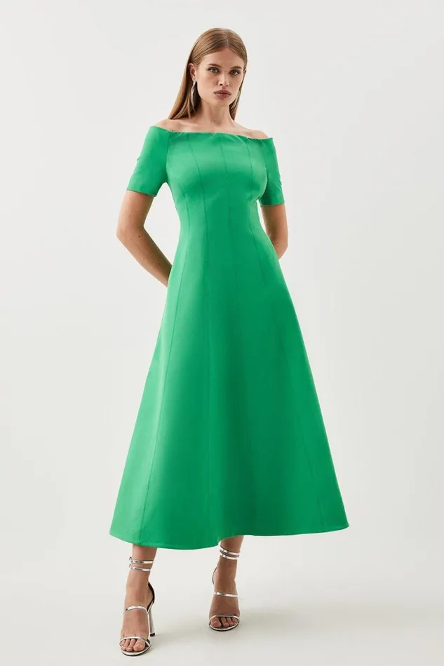 Dresses Women Karen Millen Tailored Stretch Crepe Bardot Midi Dress Green