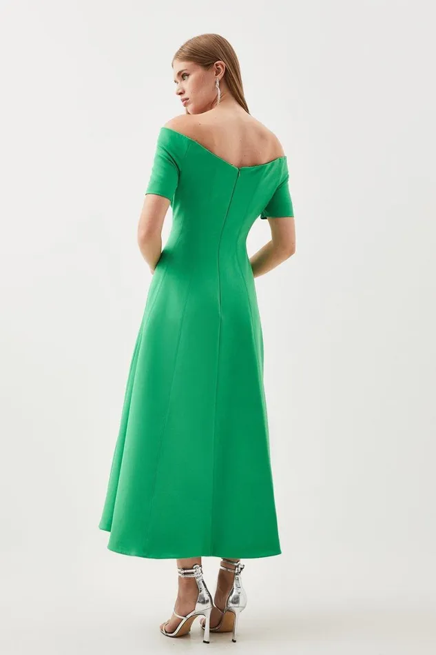 Dresses Women Karen Millen Tailored Stretch Crepe Bardot Midi Dress Green