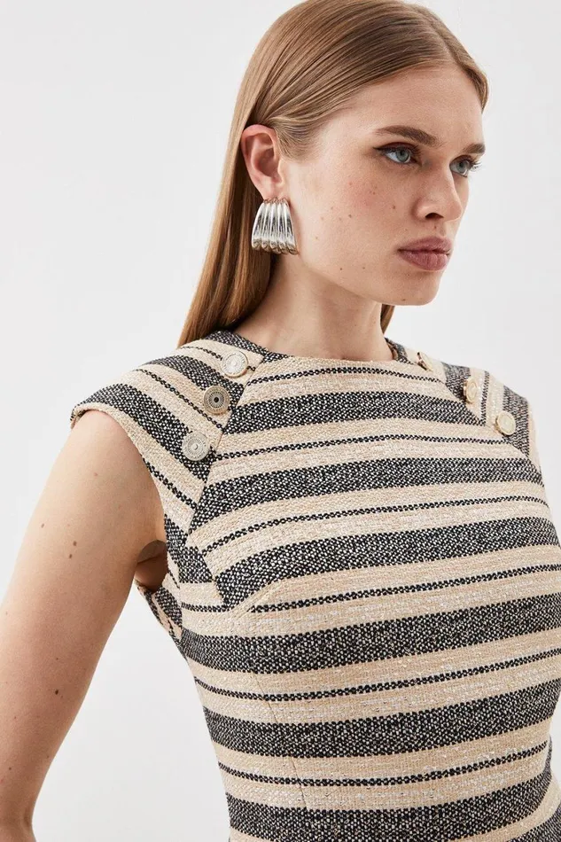 Dresses Women Karen Millen Tailored Striped Tweed Button Detail Cap Sleeve Mini Dress Multi