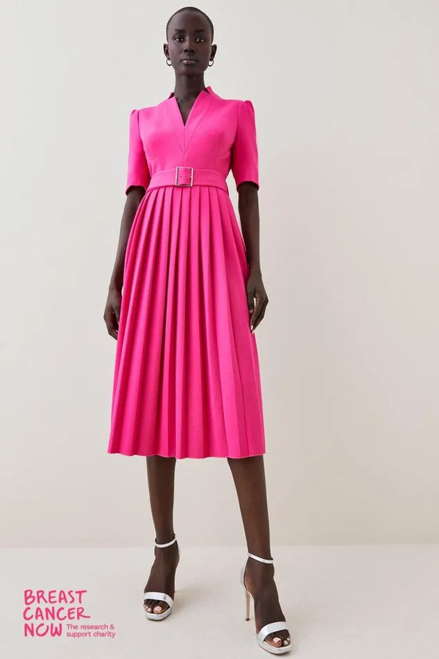 Dresses Women Karen Millen Tailored Structured Crepe Forever Pleat Belted Midi Dress Magenta Dresses Women Karen Millen Tailored Structured Crepe Forever Pleat Belted Midi Dress Magenta