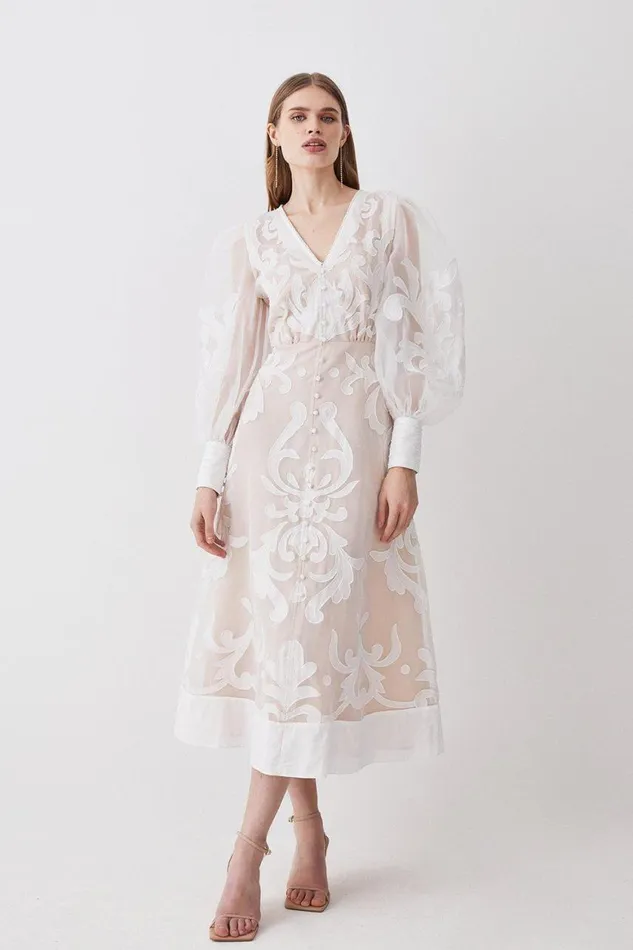 Dresses Women Karen Millen Tall Applique Organdie Buttoned Woven Maxi Dress White Dresses Women Karen Millen Tall Applique Organdie Buttoned Woven Maxi Dress White