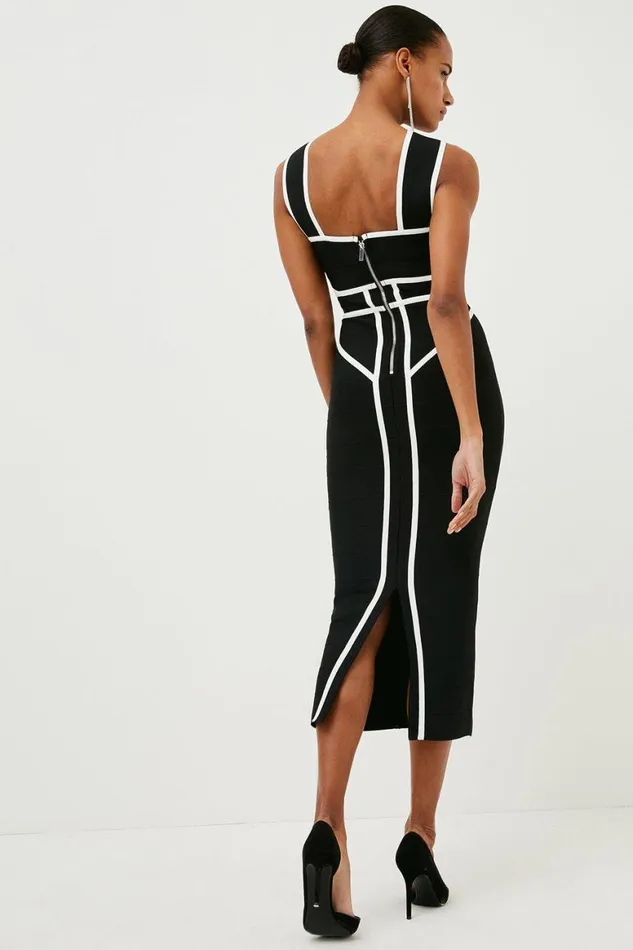 Dresses Women Karen Millen Tall Figure Form Bandage Cross Front Knit Midi Dress Mono