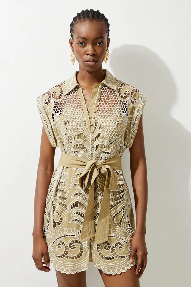 Dresses Women Karen Millen Tall Linen Cutwork Embroidery Woven Mini Dress Khaki Dresses Women Karen Millen Tall Linen Cutwork Embroidery Woven Mini Dress Khaki