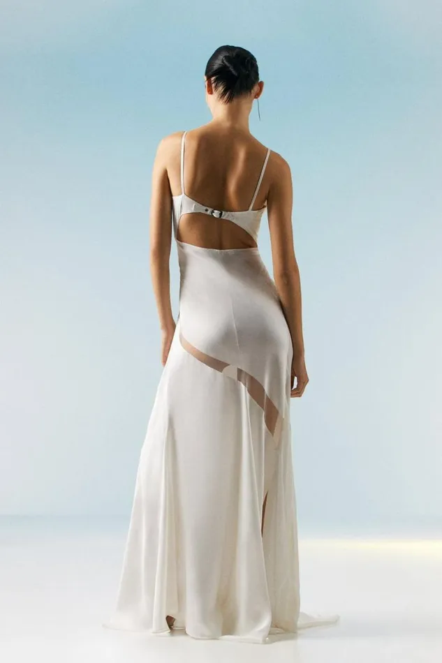 Dresses Women Karen Millen Tall Ooto Sheer Panelled Woven Maxi Dress Ivory