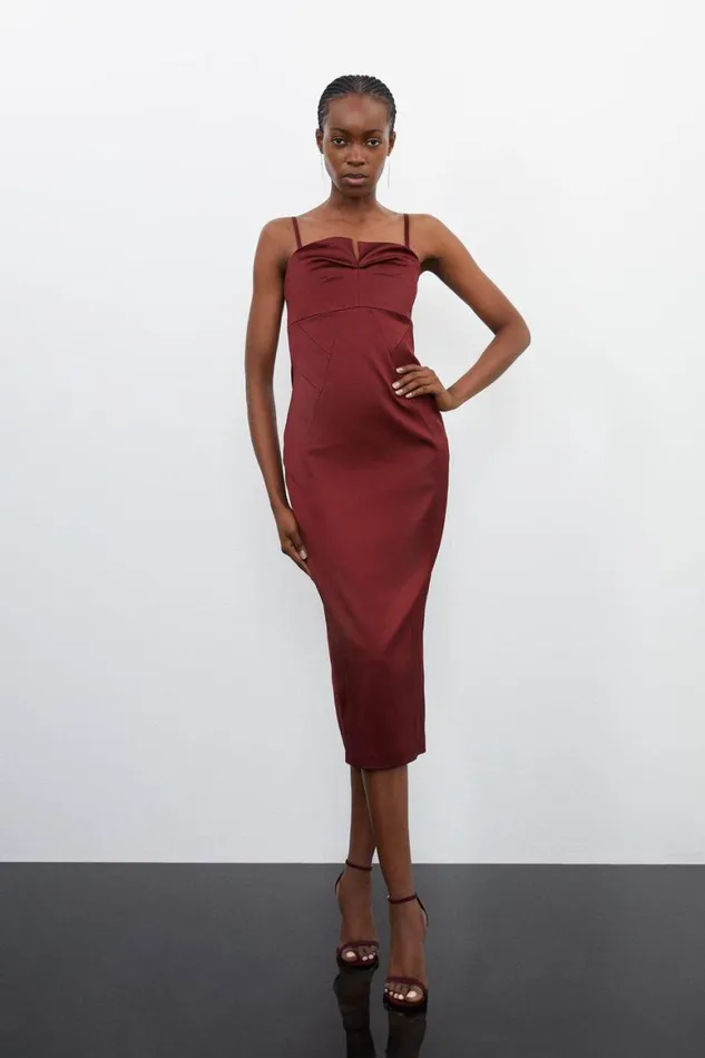 Dresses Women Karen Millen Tall Tailored Italian Structured Satin Tuck Detail Dress Wine Dresses Women Karen Millen Tall Tailored Italian Structured Satin Tuck Detail Dress Wine
