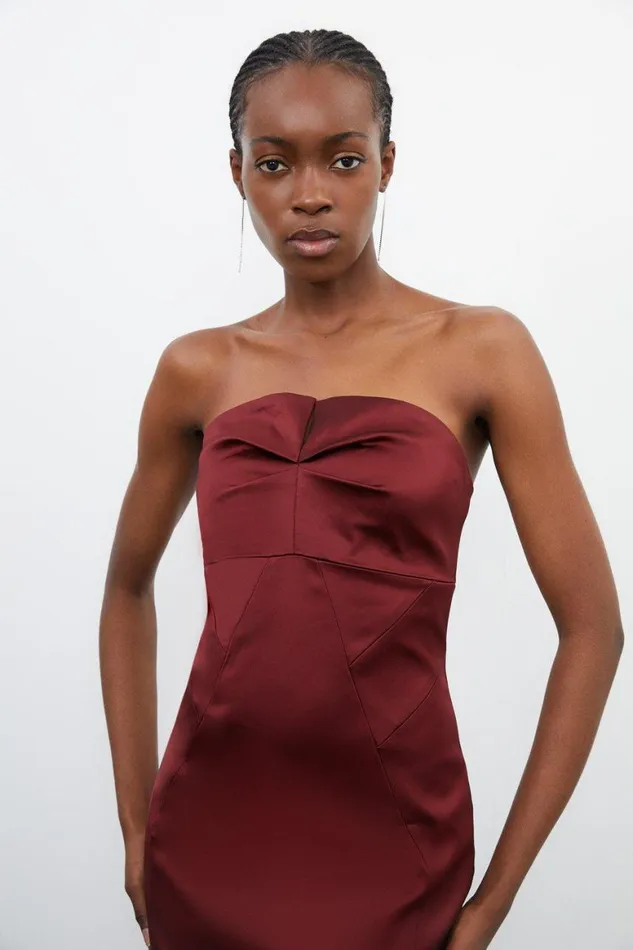 Dresses Women Karen Millen Tall Tailored Italian Structured Satin Tuck Detail Dress Wine