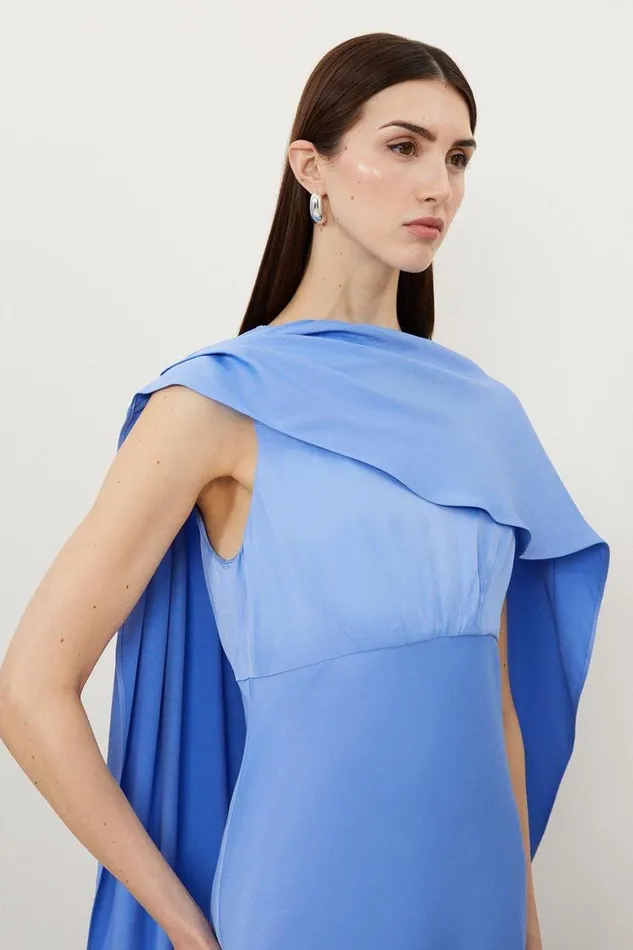 Dresses Women Karen Millen Tall Viscose Satin Draped Midi Dress Blue