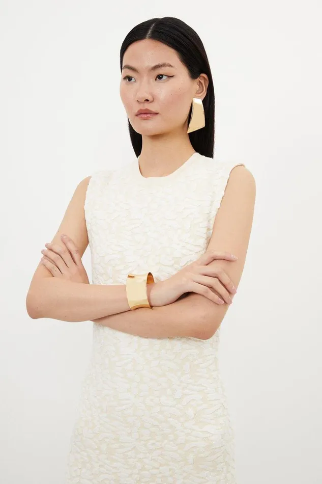 Dresses Women Karen Millen Textured Blister Stitch Knit Sleeveless Midaxi Dress Cream