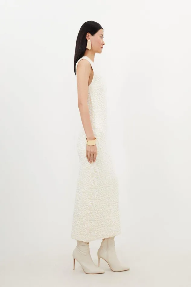 Dresses Women Karen Millen Textured Blister Stitch Knit Sleeveless Midaxi Dress Cream