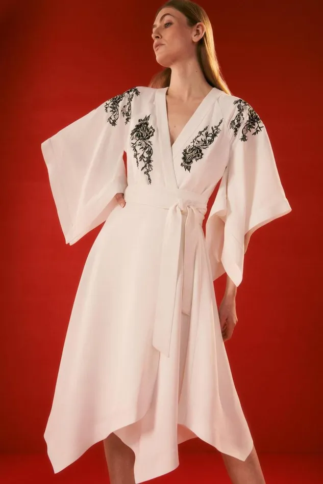 Dresses Women Karen Millen The Founder Kimono Style Embroidered Midi Dress Ivory Dresses Women Karen Millen The Founder Kimono Style Embroidered Midi Dress Ivory