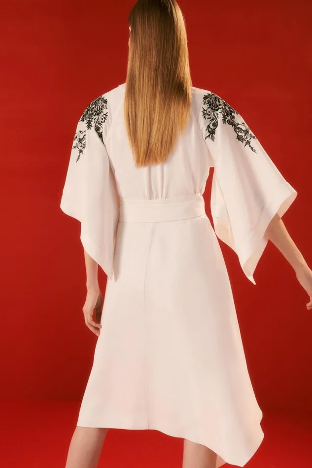 Dresses Women Karen Millen The Founder Kimono Style Embroidered Midi Dress Ivory