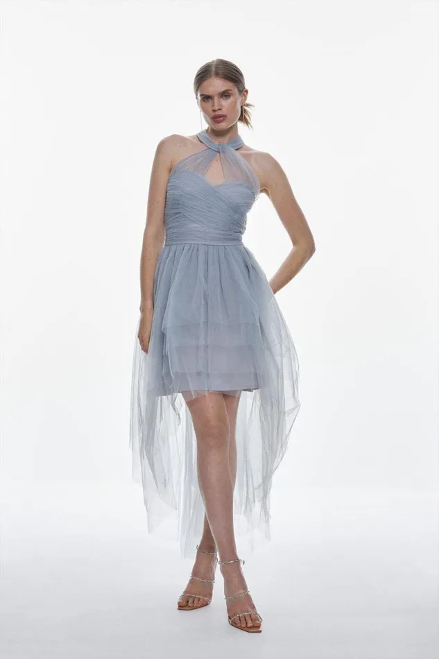 Dresses Women Karen Millen Tulle Halter High Low Midi Dress Blue