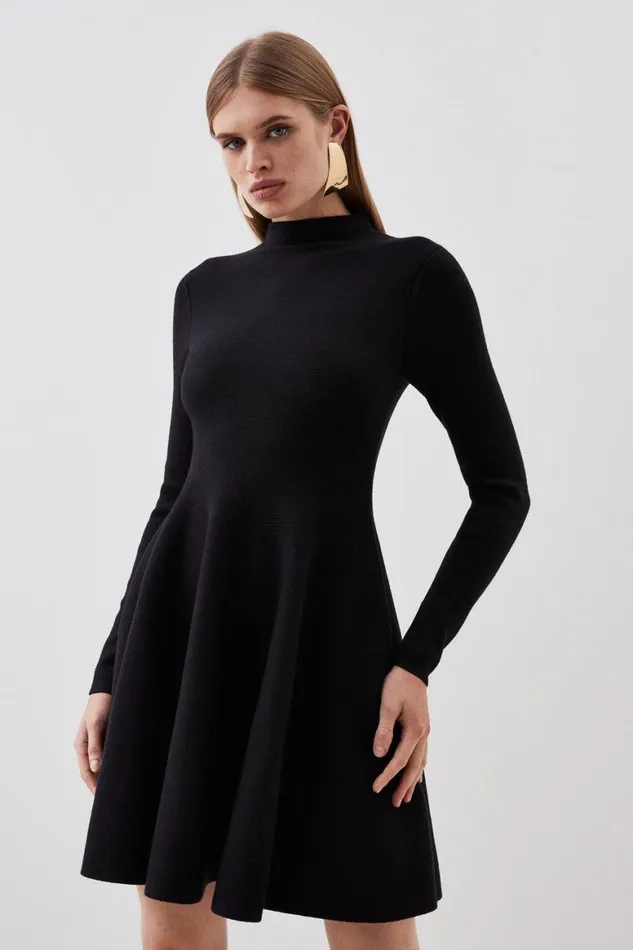 Dresses Women Karen Millen Viscose Blend Full Circle Knit Mini Dress Black
