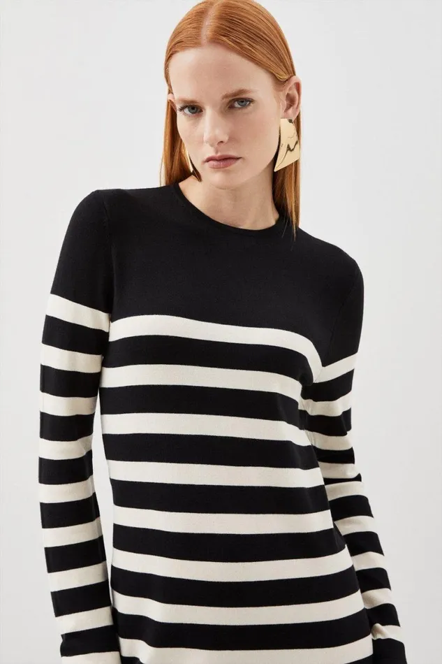 Dresses Women Karen Millen Viscose Blend Knit Stripe Midi Dress Mono
