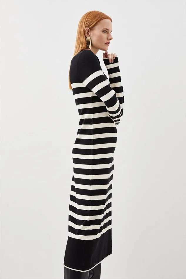 Dresses Women Karen Millen Viscose Blend Knit Stripe Midi Dress Mono