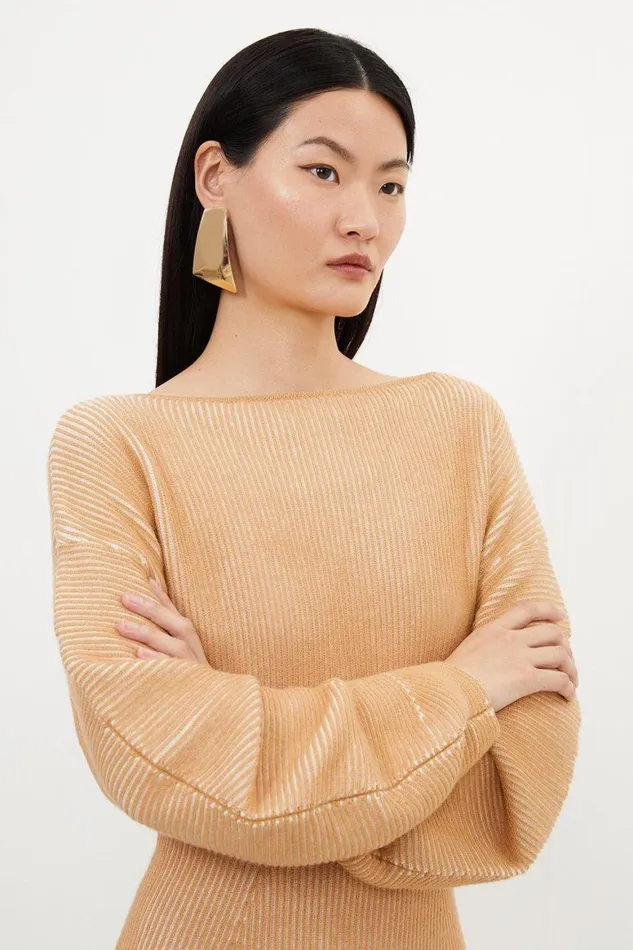 Dresses Women Karen Millen Viscose Blend Round Sleeve Knit Mini Dress Camel