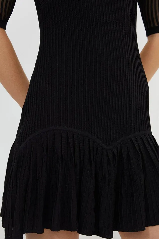 Dresses Women Karen Millen Viscose Blend Sheer Knit Peplum Mini Dress Black