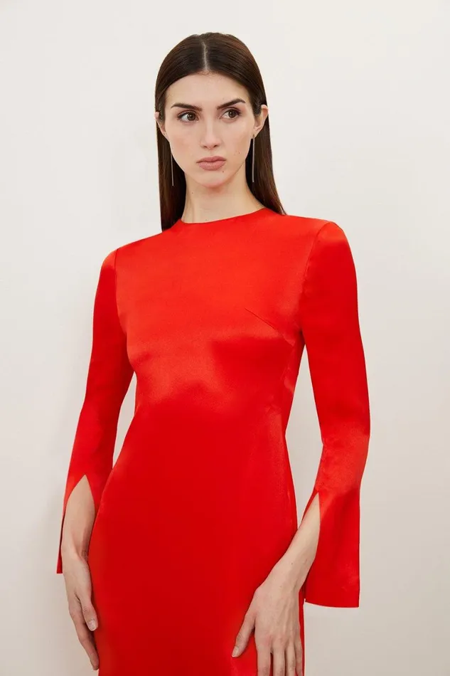 Dresses Women Karen Millen Viscose Satin Woven Midi Dress Red