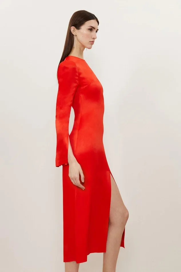 Dresses Women Karen Millen Viscose Satin Woven Midi Dress Red