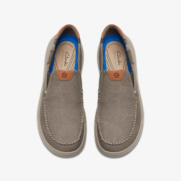 Driftlite Step Taupe Canvas Men Clarks Loafers and Slip Ons