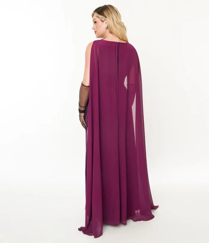 Eggplant and Black Bat Velvet Cape Gown Halloween Unique Vintage Dresses