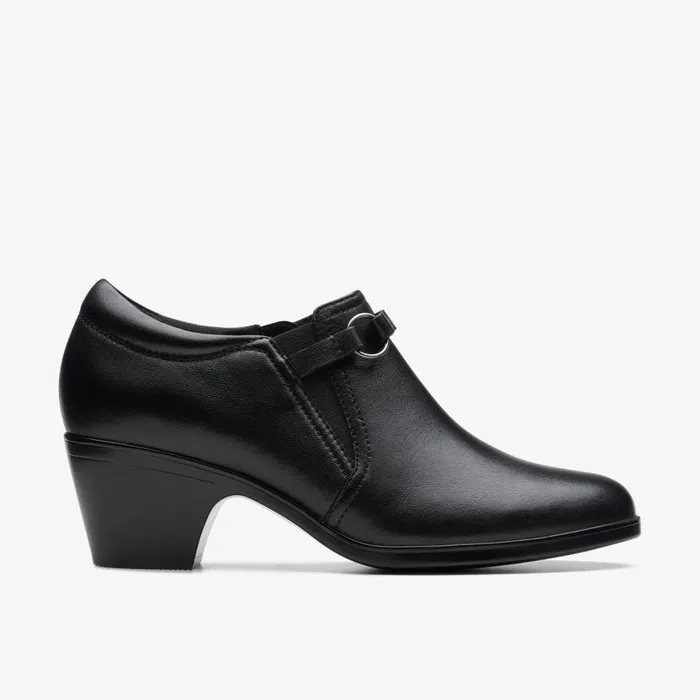 Emily 2 Erin Black Leather Women Clarks Heels and Pumps