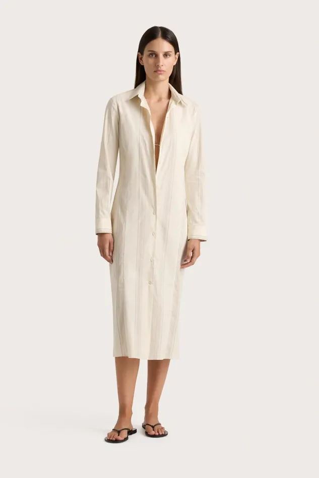 Faithfull The Brand Dresses En Vau Shirt Dress Foam Taupe Stripe 8211 Women