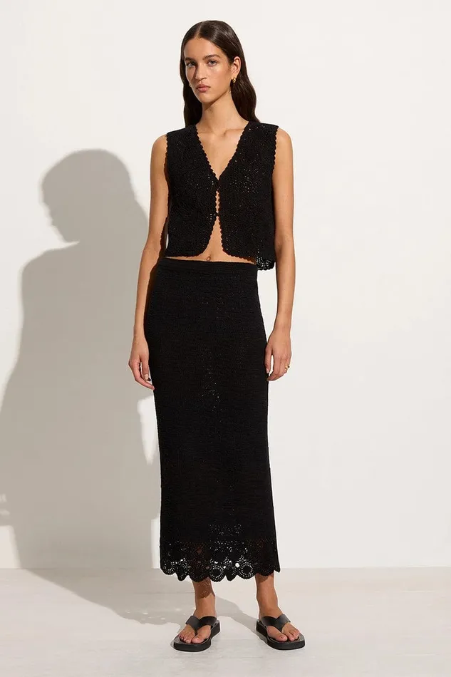 Faithfull The Brand Skirts and Shorts Lula Handmade Crochet Skirt Black 8211 Final Sale 8211 Women