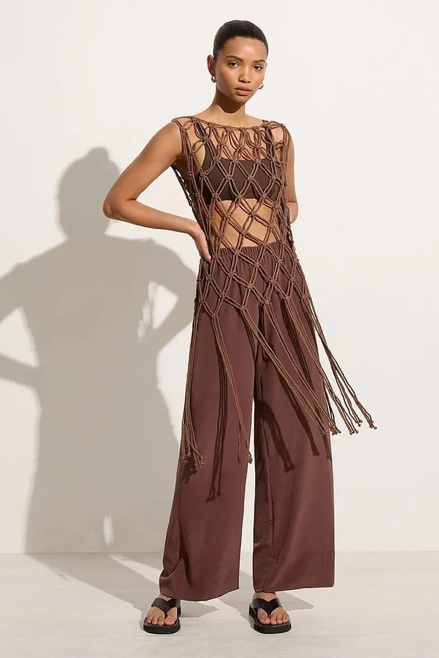 Faithfull The Brand Tops Amlia Macrame Tunic Mocha 8211 Final Sale 8211 Women