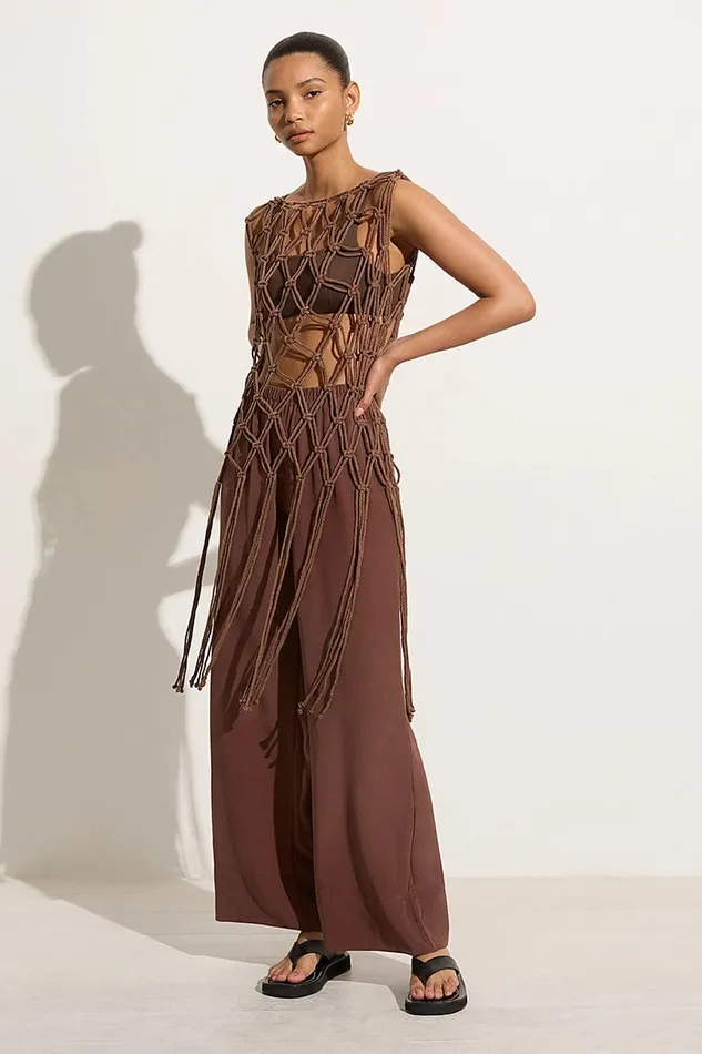 Faithfull The Brand Tops Amlia Macrame Tunic Mocha 8211 Final Sale 8211 Women