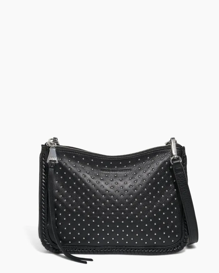 Famous Double Top Zip Crossbody Black With Shiny Silver Studs Women Aimee Kestenberg Crossbody Bags Famous Double Top Zip Crossbody Black With Shiny Silver Studs Women Aimee Kestenberg Crossbody Bags