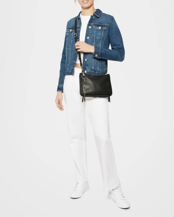 Famous Double Top Zip Crossbody Black With Shiny Silver Studs Women Aimee Kestenberg Crossbody Bags