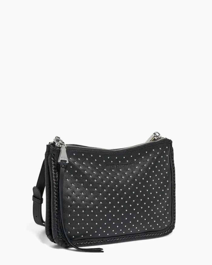 Famous Double Top Zip Crossbody Black With Shiny Silver Studs Women Aimee Kestenberg Crossbody Bags