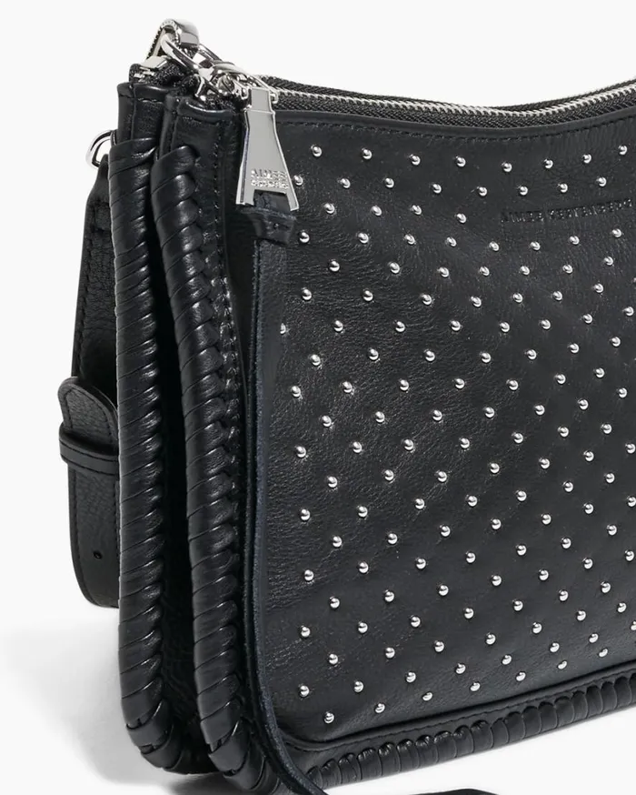 Famous Double Top Zip Crossbody Black With Shiny Silver Studs Women Aimee Kestenberg Crossbody Bags