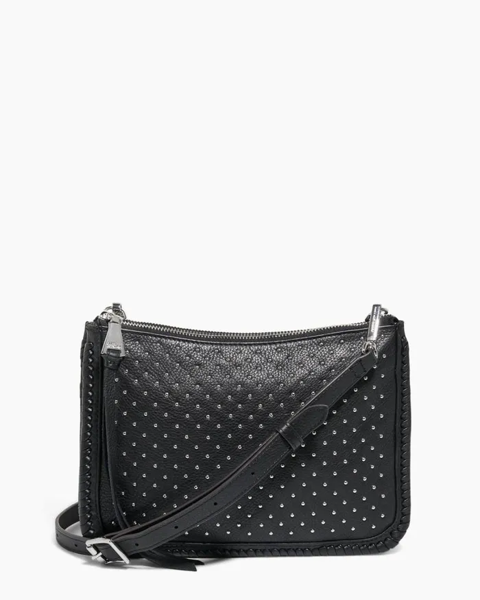 Famous Double Top Zip Crossbody Black With Shiny Silver Studs Women Aimee Kestenberg Crossbody Bags