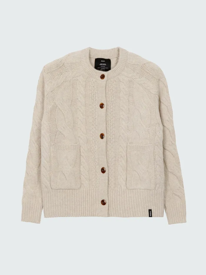 Finisterre Knitwear Women Ennis Cable Knit Cardigan Oatmeal