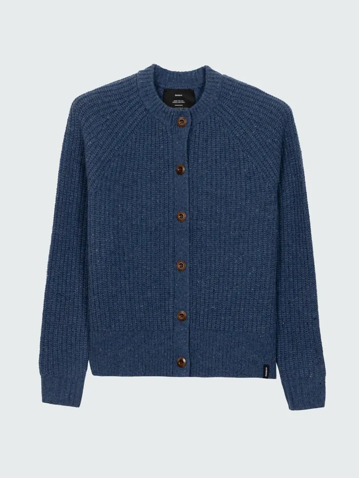 Finisterre Knitwear Women Mora Crew Neck Cardigan Denim