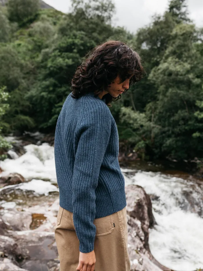 Finisterre Knitwear Women Mora Crew Neck Cardigan Denim