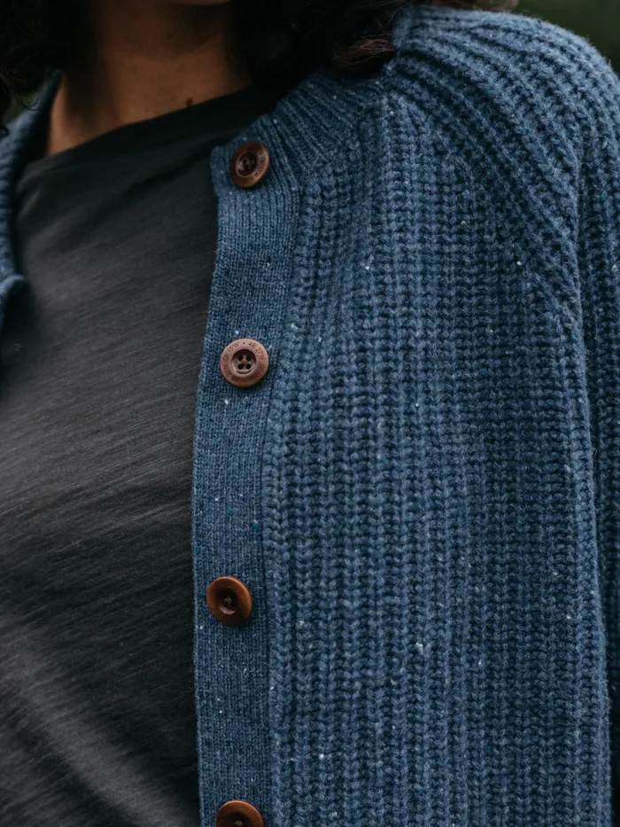 Finisterre Knitwear Women Mora Crew Neck Cardigan Denim