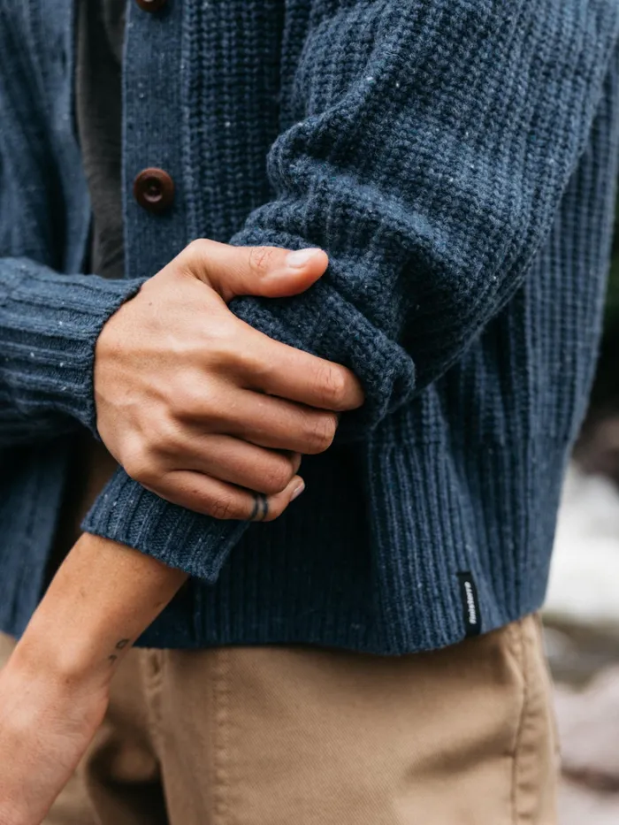 Finisterre Knitwear Women Mora Crew Neck Cardigan Denim