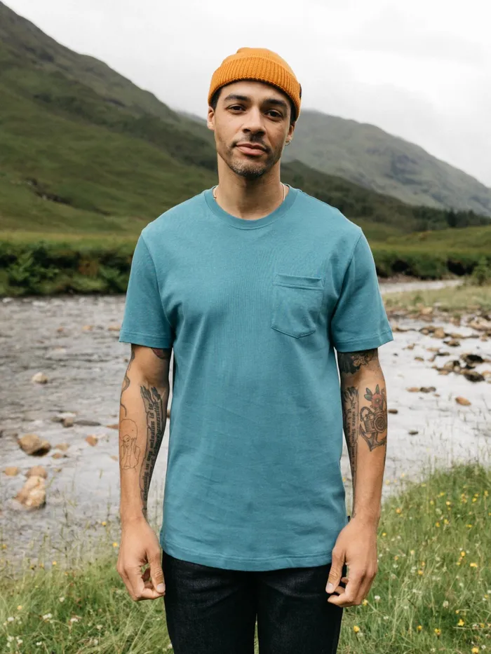 Finisterre TShirts Men Orca Recycled Pocket TShirt Ocean Storm
