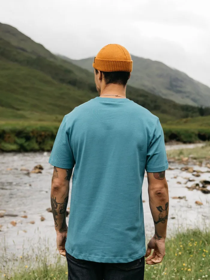 Finisterre TShirts Men Orca Recycled Pocket TShirt Ocean Storm