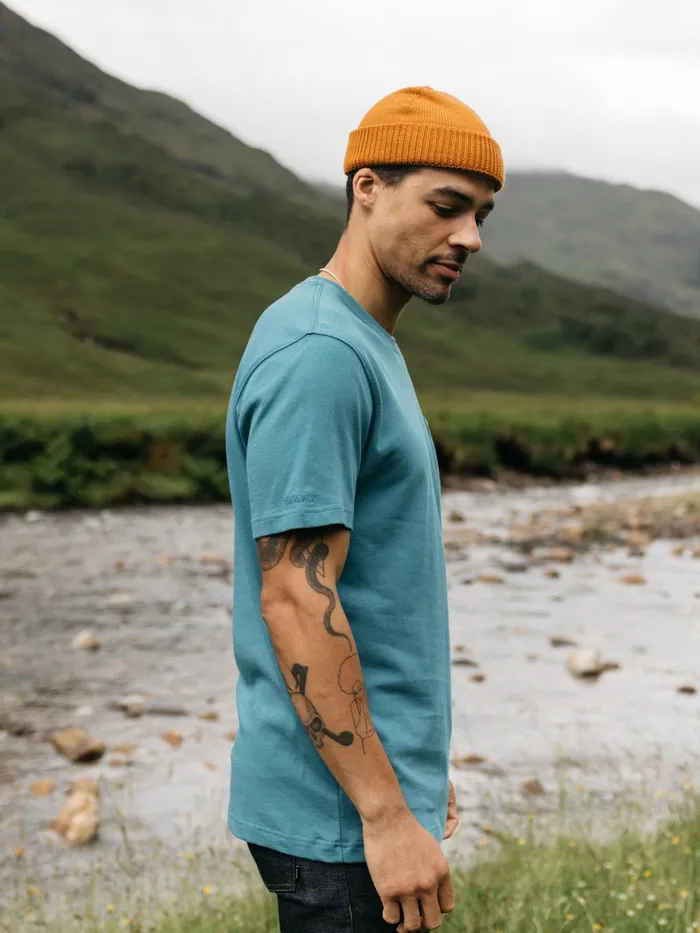 Finisterre TShirts Men Orca Recycled Pocket TShirt Ocean Storm