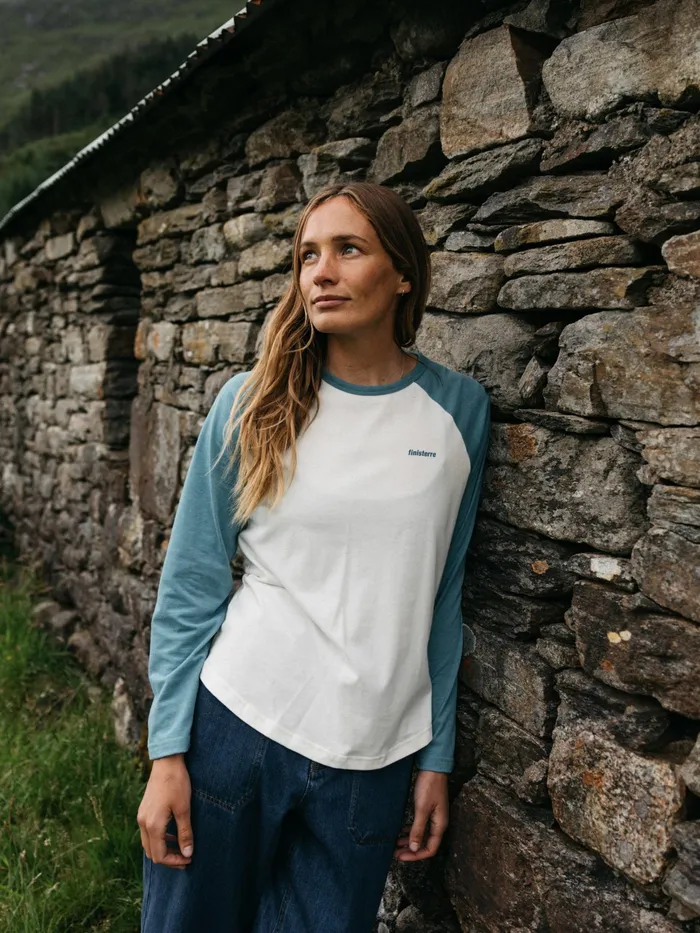 Finisterre Tops and TShirts Women Bailey Long Sleeve TShirt Ecruocean Storm