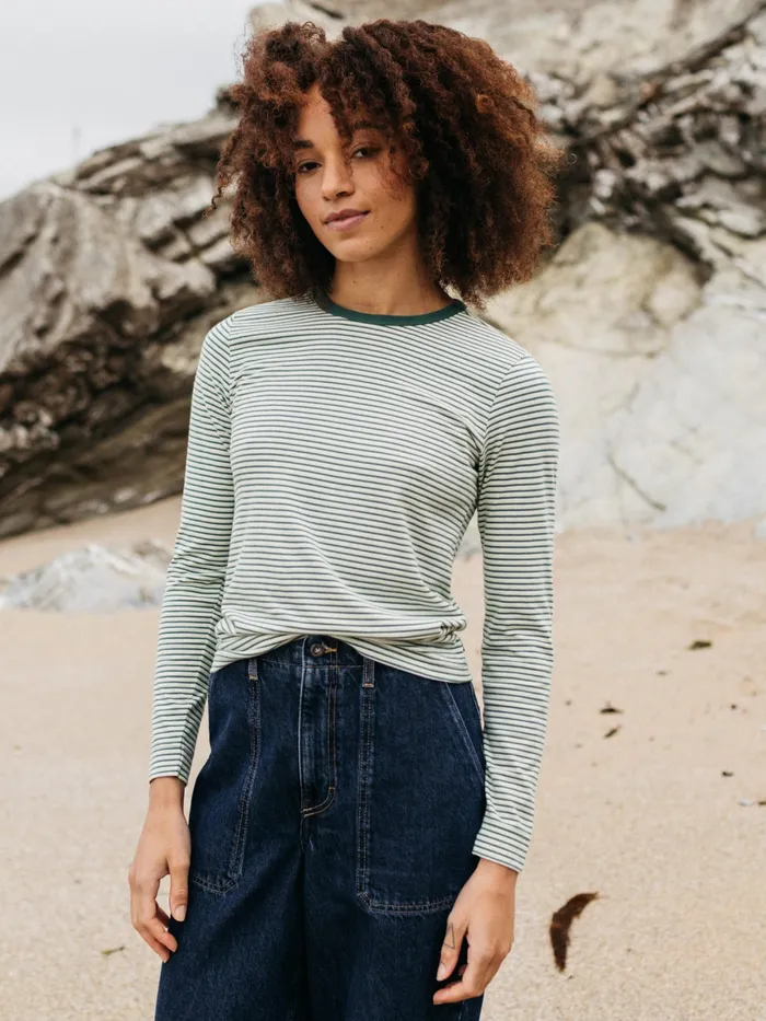 Finisterre Tops and TShirts Women Eldon Long Sleeve TShirt Pine Shadowecrutea Green