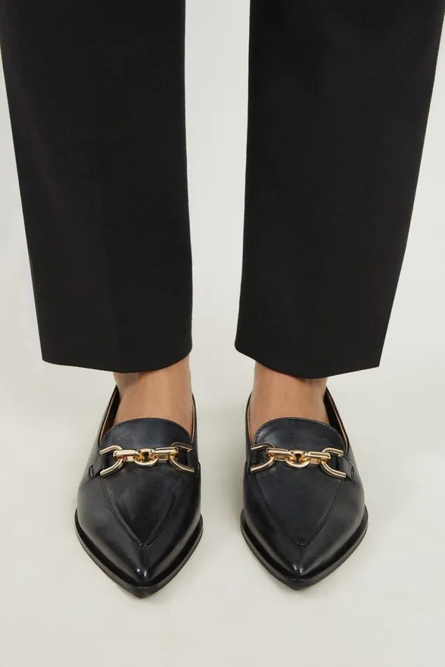 Flat Shoes Women Karen Millen Leather Buckle Detail Pointed Toe Loafer Black