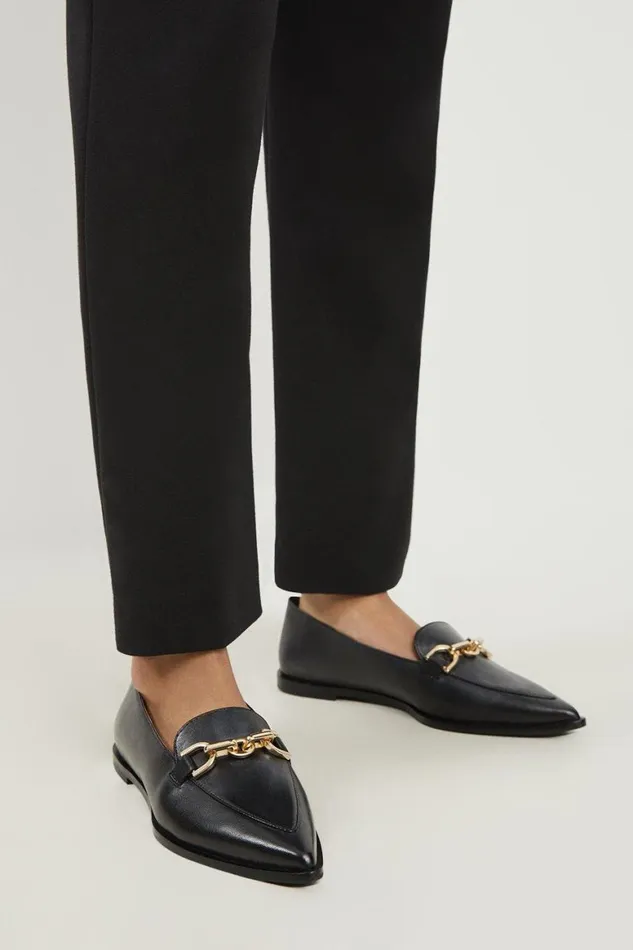 Flat Shoes Women Karen Millen Leather Buckle Detail Pointed Toe Loafer Black